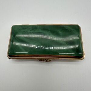 Vintage Stratton England Cigarette Case Marbled Green Gold Tone Star Pattern